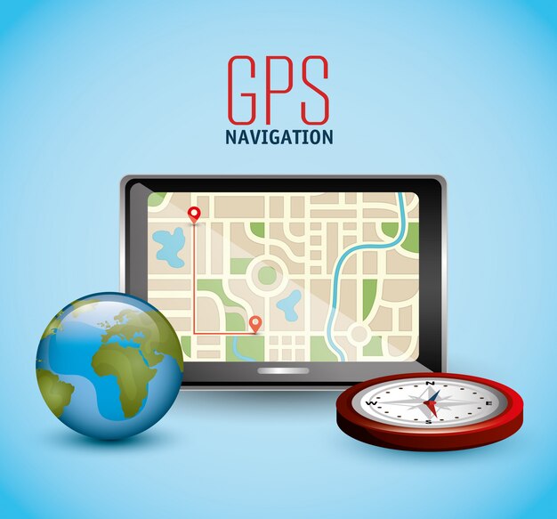 máquina de navegación gps con globo y brújula