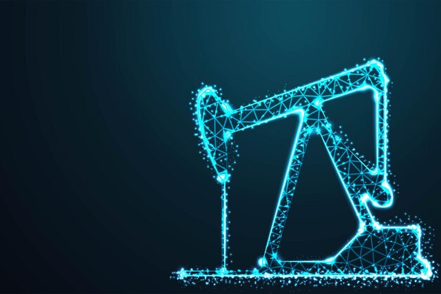 Máquinas de acero pesado que bombean la industria petrolera con un borde desmoronado en el cielo azul nocturno con estrellas de puntos y parece una ilustración de constelación