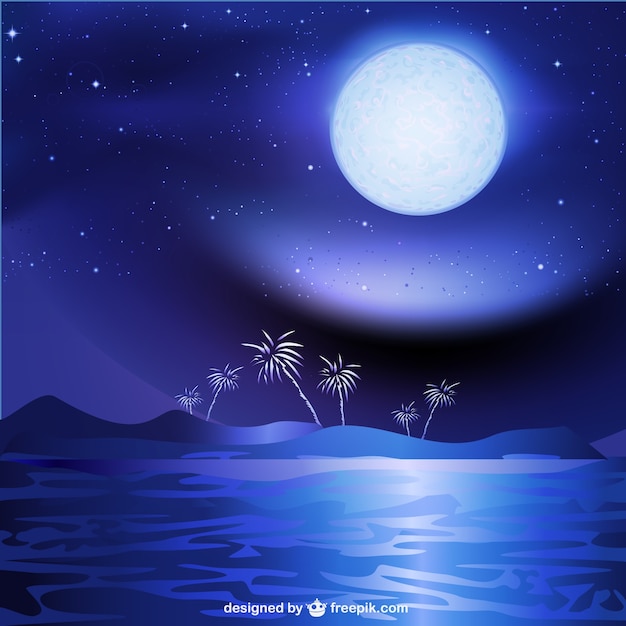 Vector gratuito mar de la noche paisaje de fondo