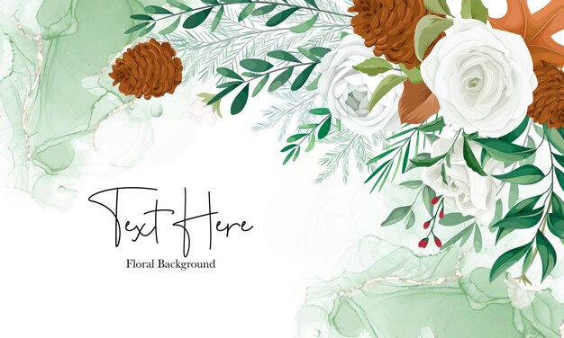 maravilloso fondo floral con rosa blanca y flor de pino