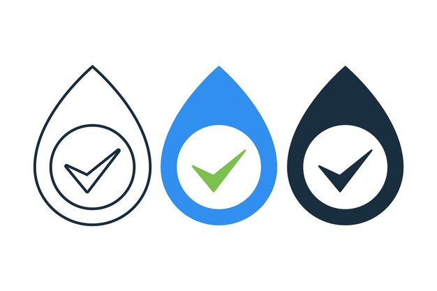 Marca de comprobación de gotas de agua Contorno glifo plano
