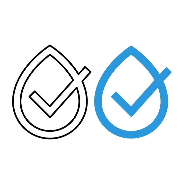 Vector gratuito marca de comprobación de gotas de agua contorno y plano