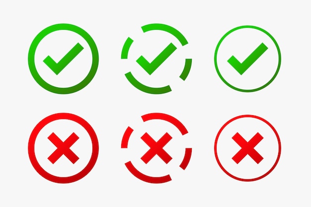 marca de comprobación verde y roja signo circular en la colección