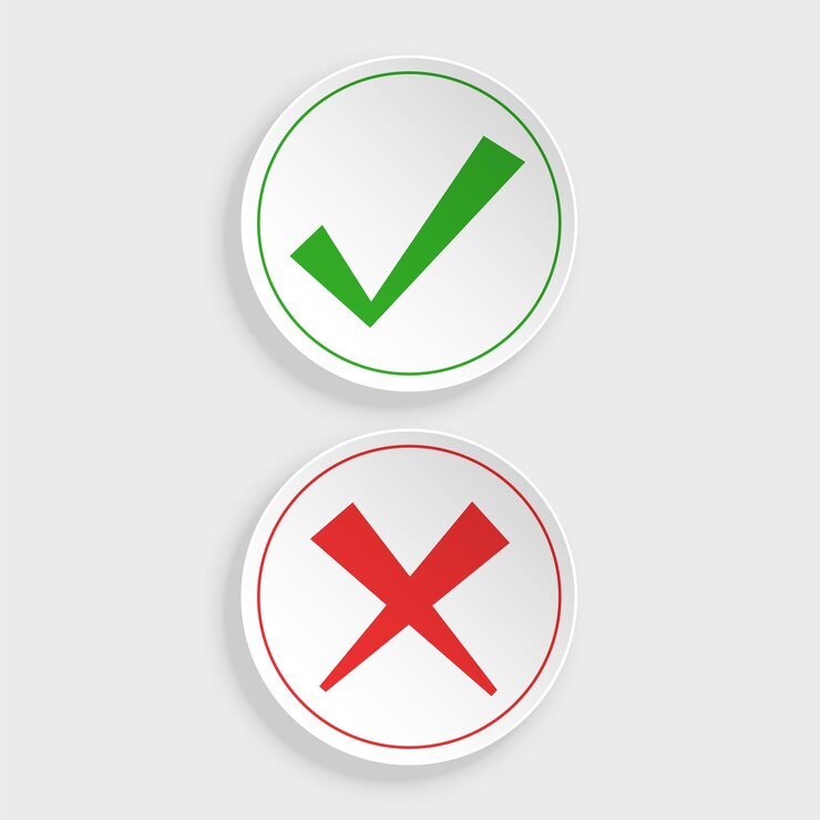 Vector gratuito marca de verificación y botones cruzados en el diseño de estilo de etiqueta