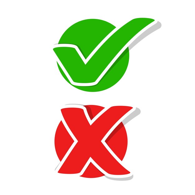 Marca de verificación plana y pegatinas cruzadas