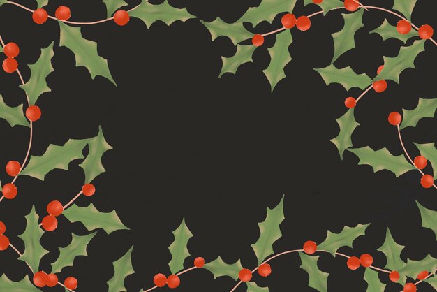 Marco de acebo, fondo de Navidad, vector de ilustración de vacaciones de invierno