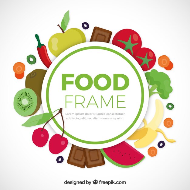 Marco de alimentos con verduras y frutas