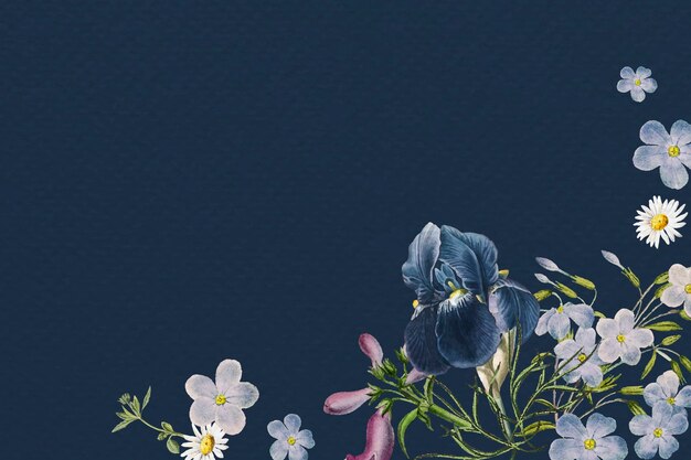 Marco azul floral en blanco