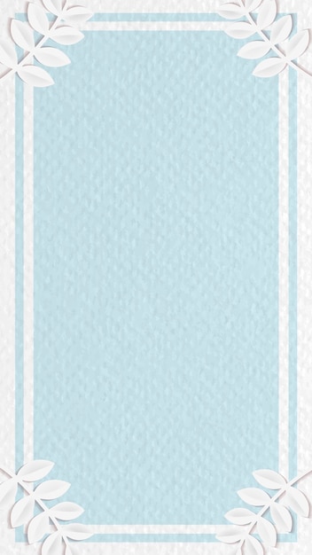 Marco blanco sobre fondo de pantalla de teléfono móvil con estampado botánico azul