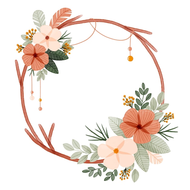 Vector gratuito marco boho acuarela pintado a mano con flores.