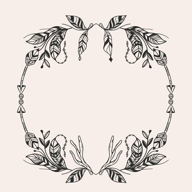 Marco boho dibujado a mano grabado ornamental