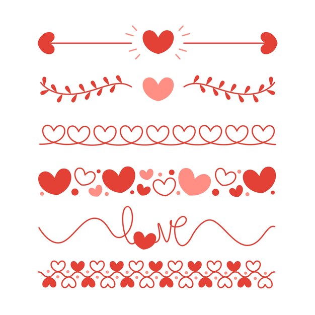 Marco y borde de corazones de diseño plano dibujado a mano