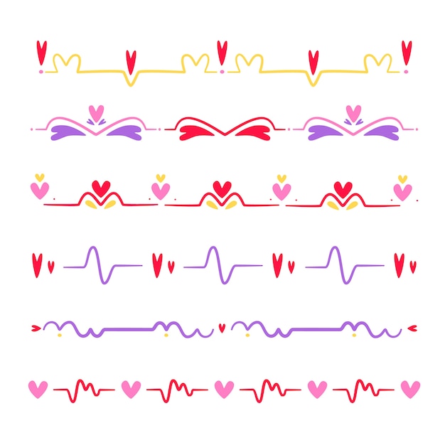 Marco y borde de corazones de diseño plano dibujado a mano