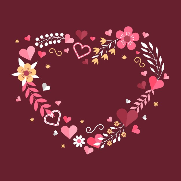Marco y borde de corazones de diseño plano dibujado a mano