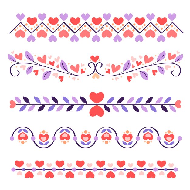 Marco y borde de corazones de diseño plano dibujado a mano