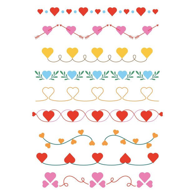 Marco y borde de corazones de diseño plano dibujado a mano