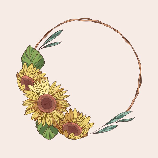 Marco de borde de girasol acuarela
