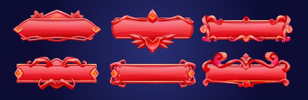 Marco de botones ui rojo para el vector de banners de juegos de fantasía
