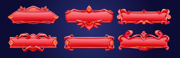 Marco de botones ui rojo para el vector de banners de juegos de fantasía