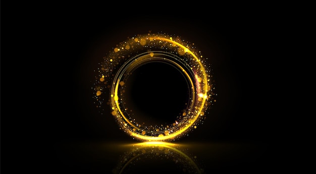 Marco de círculo dorado brillante con brillo en negro
