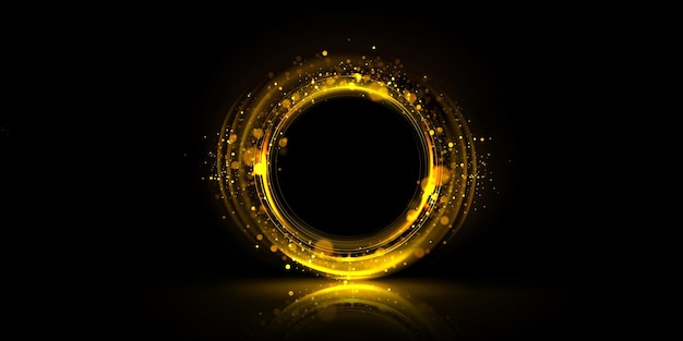Marco de círculo dorado brillante con brillo en negro