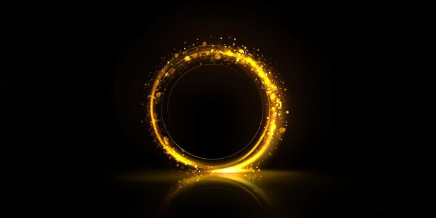 Marco de círculo dorado brillante con brillo en negro