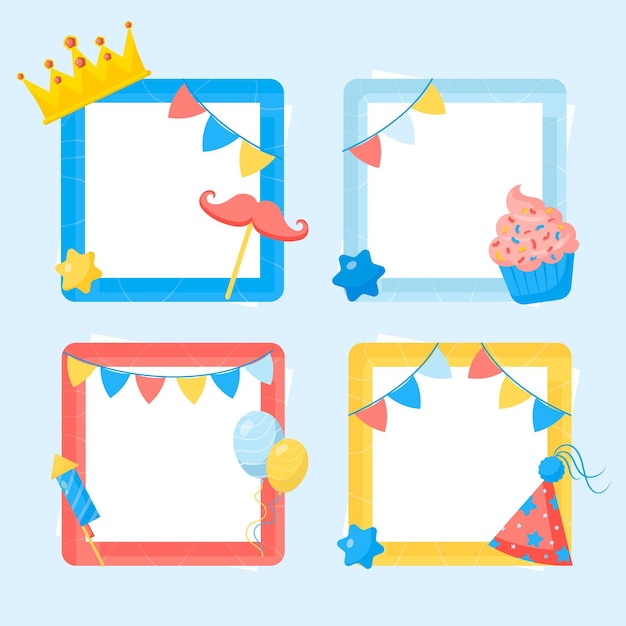 Marco de collage de cumpleaños de diseño plano de corona