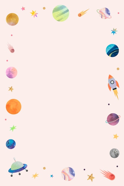 Marco colorido del doodle de la acuarela de la galaxia en fondo pastel