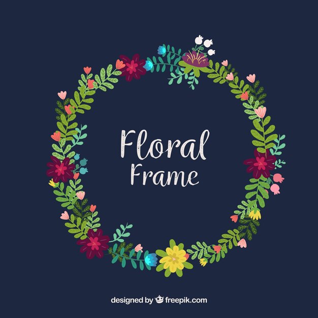 Marco colorido floral en estilo plano