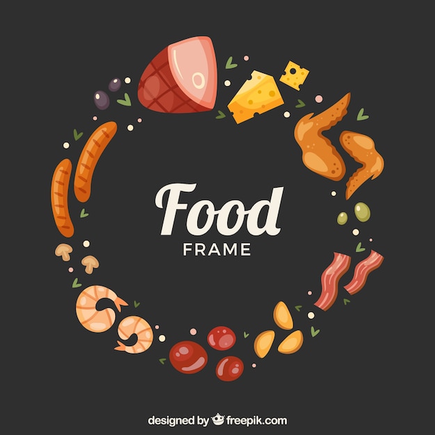 Vector gratuito marco de comida deliciosa con diseño plano