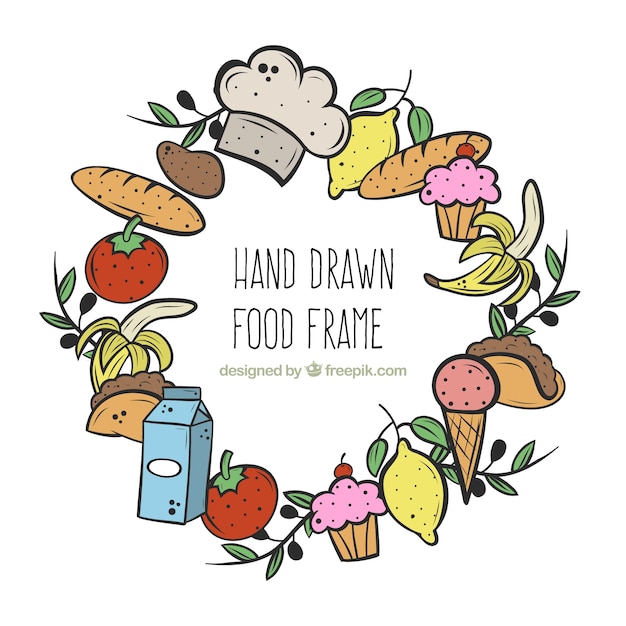 Vector gratuito marco de comida dibujado a mano con estilo circular