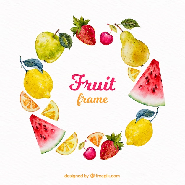 marco de comida con frutas en estilo acuarela
