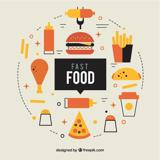 Marco de comida rápida con diseño plano