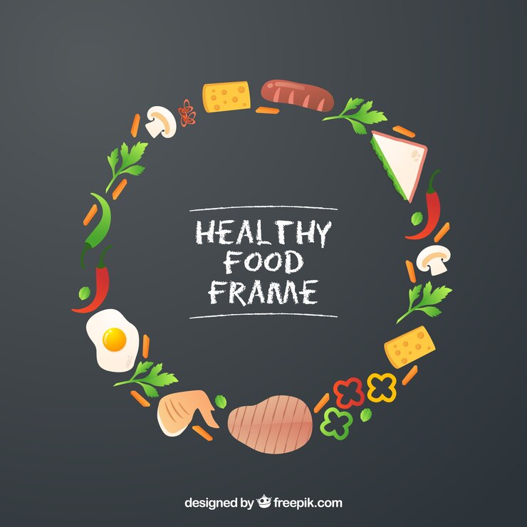 Vector gratuito marco de comida sana con diseño plano
