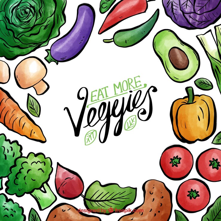 Vector gratuito marco de comida vegana en acuarela