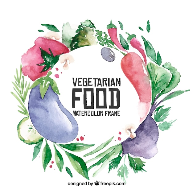 Vector gratuito marco de comida vegetariana en acuarela