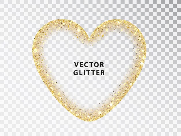 Marco de corazón de brillo dorado sobre fondo transparente. Destellos de oro aislados en blanco con espacio para texto. Diseño para tarjeta de boda, San Valentín, ahorre la fecha. con espacio para texto.