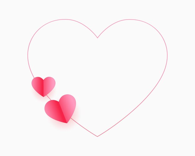 Marco de corazón de línea con dos corazones de papel con espacio de texto