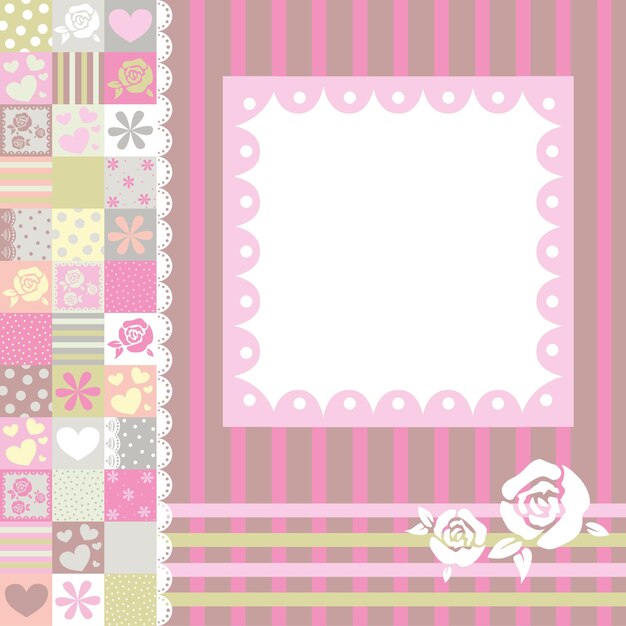 Marco de corazones con encaje y flores.