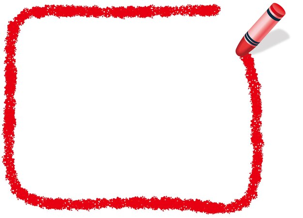 Marco de crayón de rectángulo rojo dibujado a mano vectorial aislado en un fondo blanco.