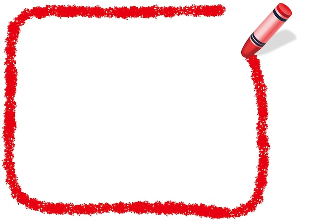 Marco de crayón de rectángulo rojo dibujado a mano vectorial aislado en un fondo blanco.