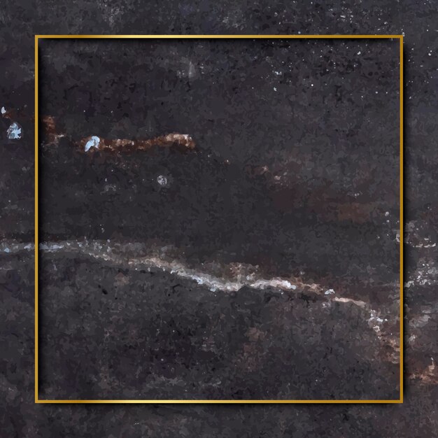 Marco cuadrado dorado sobre fondo de mármol negro