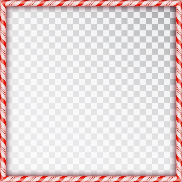 Marco cuadrado hecho de bastones de caramelo. Borde de Navidad en blanco con patrón de piruleta de rayas rojas y blancas aislado sobre fondo transparente. diseño de vacaciones