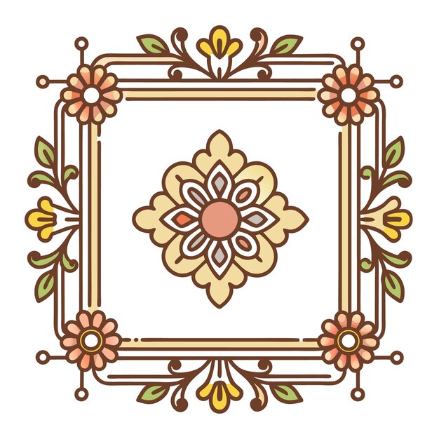 Marco cuadrado con motivos florales y una flor central