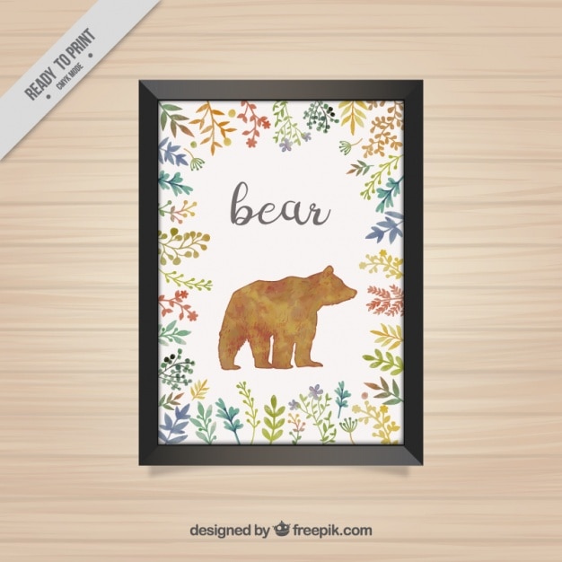 Vector gratuito marco decorativo con oso y flores de acuarela