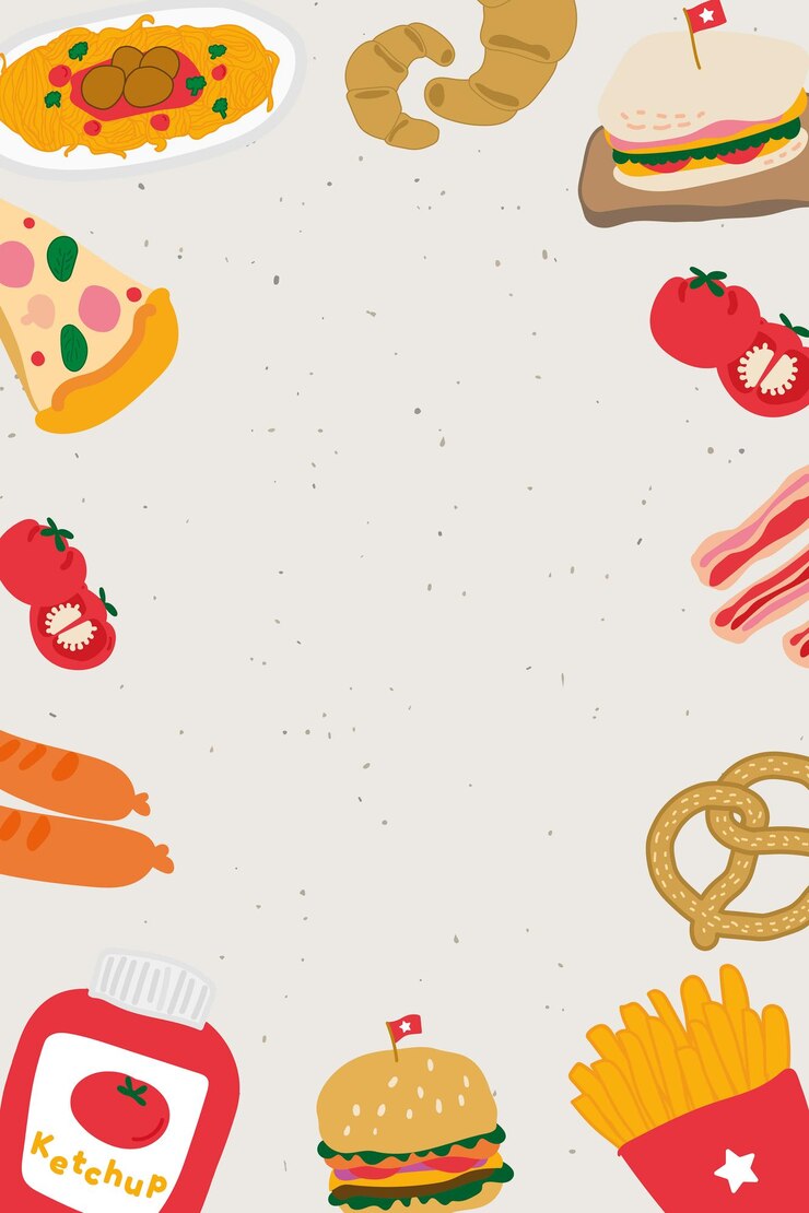 Vector gratuito marco de doodle de comida sobre un fondo beige
