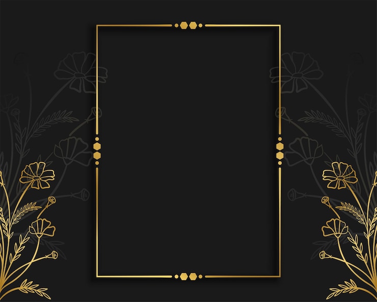 Vector gratuito marco dorado con diseño floral decorativo en fondo negro