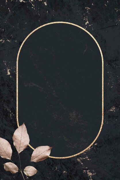 Marco dorado con patrón de follaje en vector de fondo con textura de mármol negro
