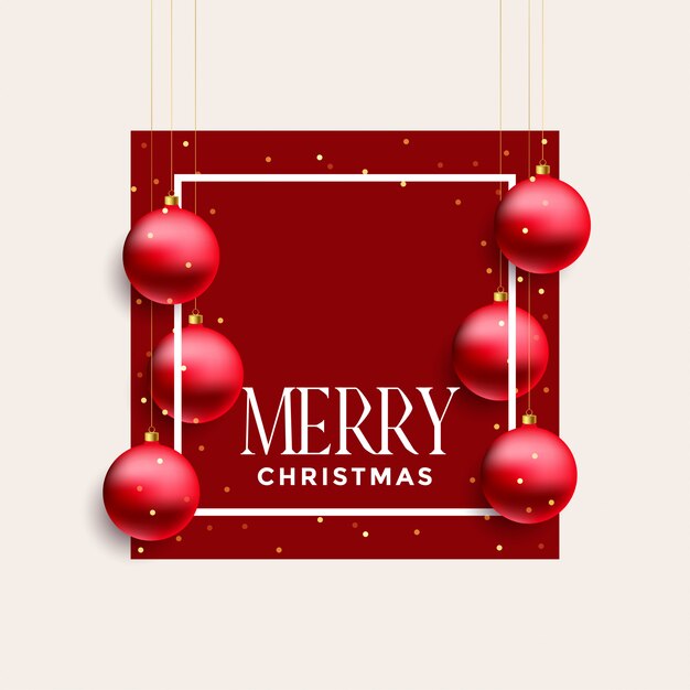 Marco de feliz Navidad con bolas rojas que cuelgan