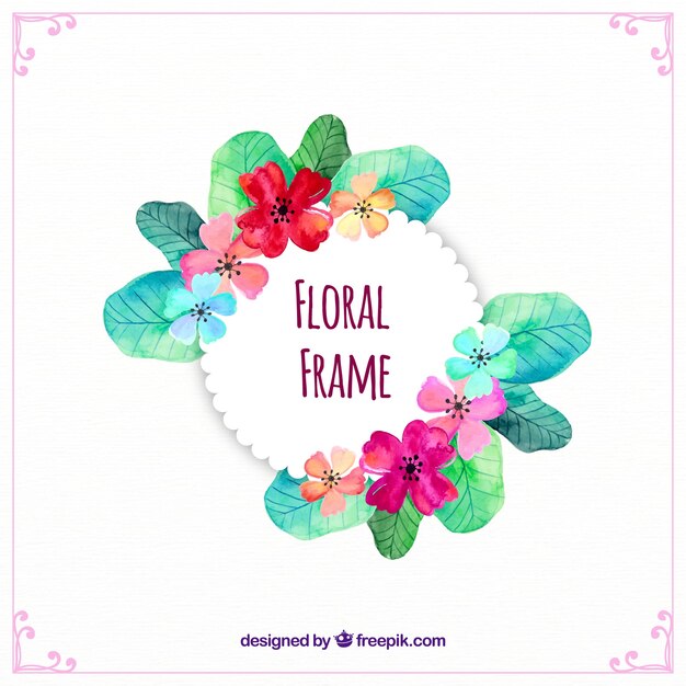 Marco floral en acuarela con diseño adorable